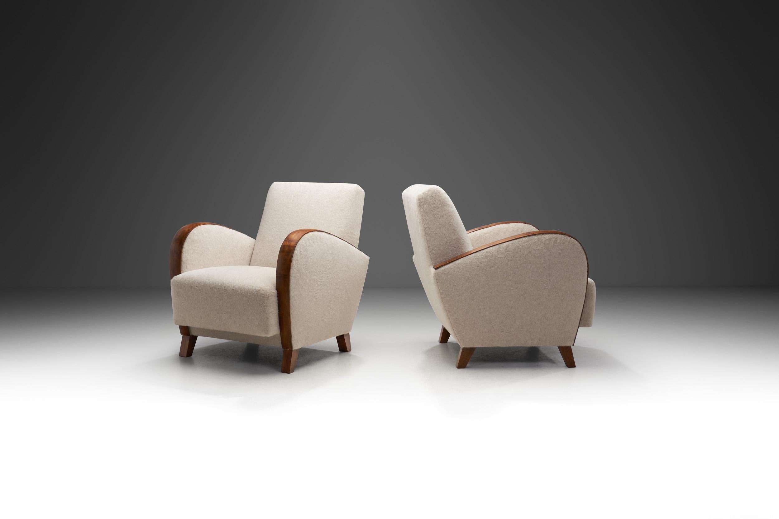 Scandinavian Modern For RoseMarie - Lounge Chairs with Wooden Arm Overlays, Scandinavia 1930s
