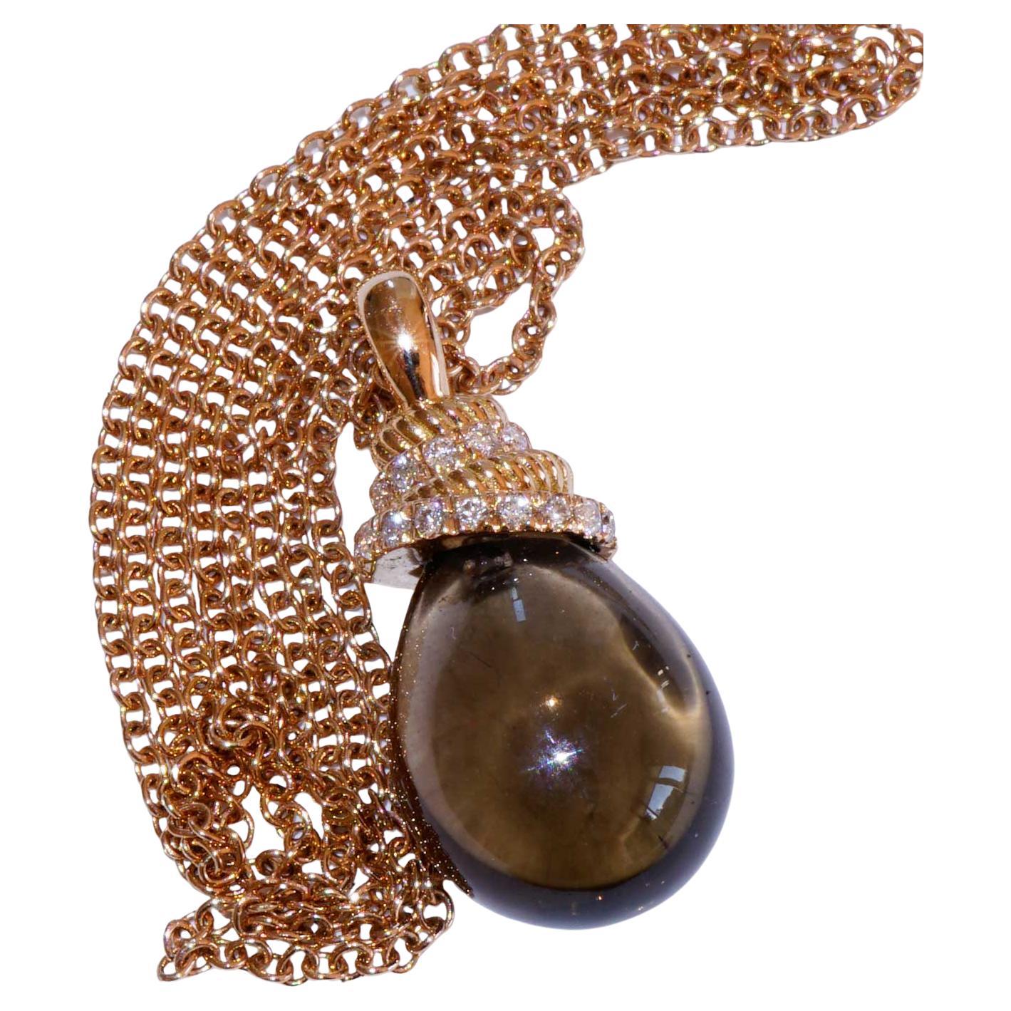 Modern FOR SAILORS Smoky Quartz Brilliant Pendant with Chain 4 ct 0.05 ct TW VS ITALY For Sale