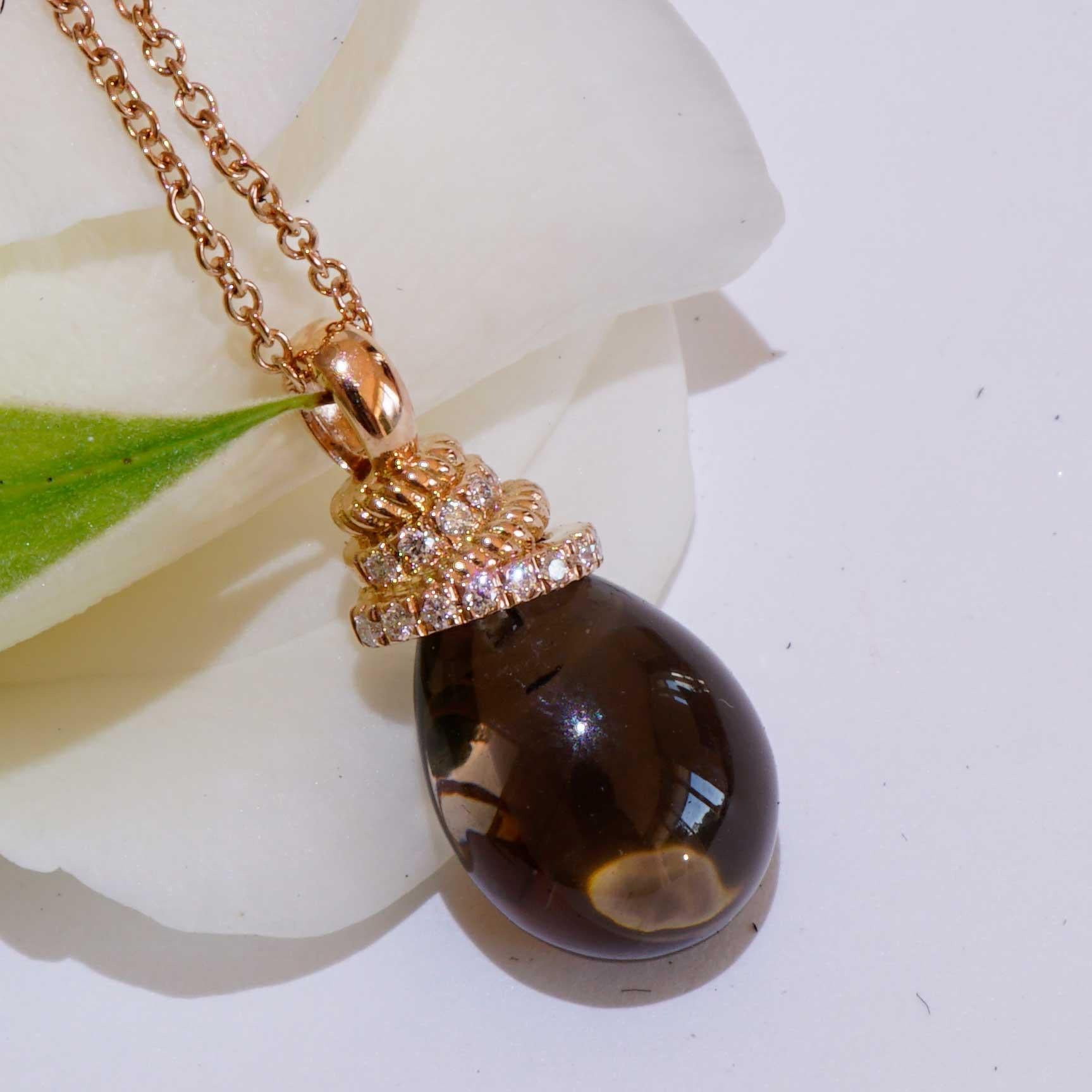 Women's or Men's FOR SAILORS Smoky Quartz Brilliant Pendant with Chain 4 ct 0.05 ct TW VS ITALY For Sale