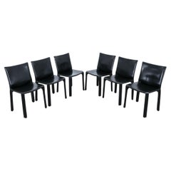 For Penny. Mario Bellini Cassina Cab 412 6 Black Leather Dining Chairs, 1980