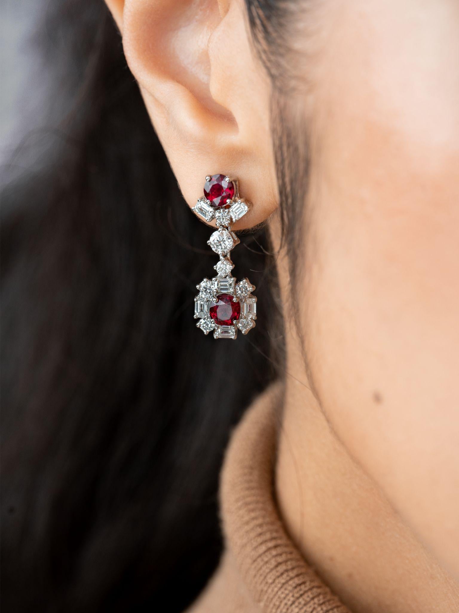 Art Deco For the Stars Suite: SSEF Certified Pigeon Blood Burmese No Heat Ruby Earrings   For Sale