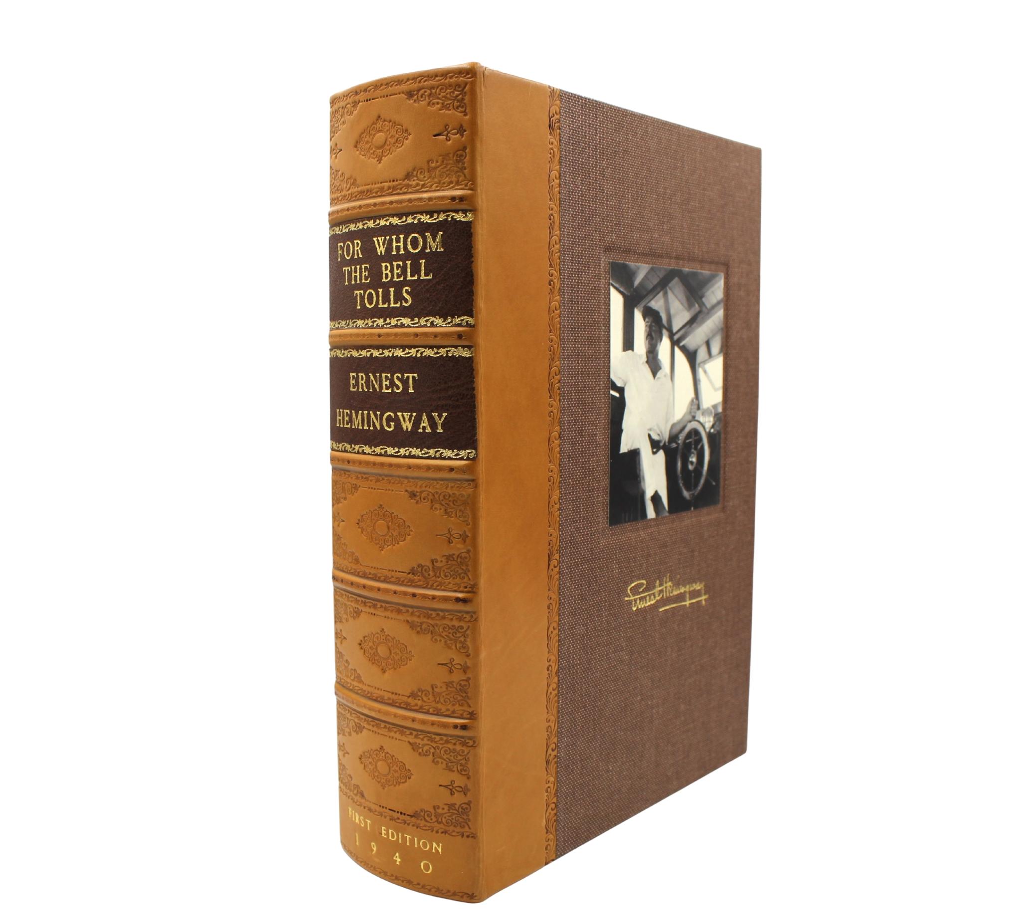 Hemingway, Ernest. For Whom the Bell Tolls. New York: Charles Scribner's Sons, 1940. First edition, first printing. Octavo. Rebound in full leather boards, with blind embossing to front and back, raised bands, gilt titles, and gilt and blind tooling