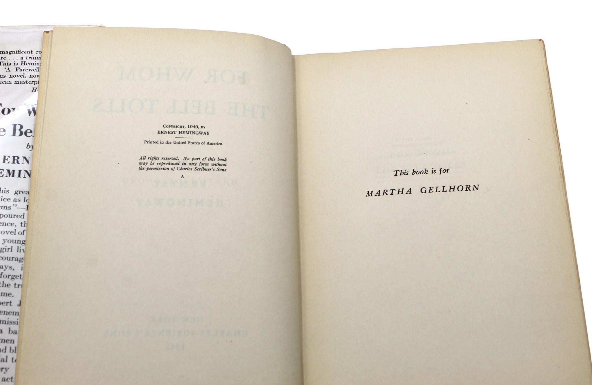Pour Whom the Bell Tolls d'Ernest Hemingway, première édition dans son DJ original, 1940 en vente 2