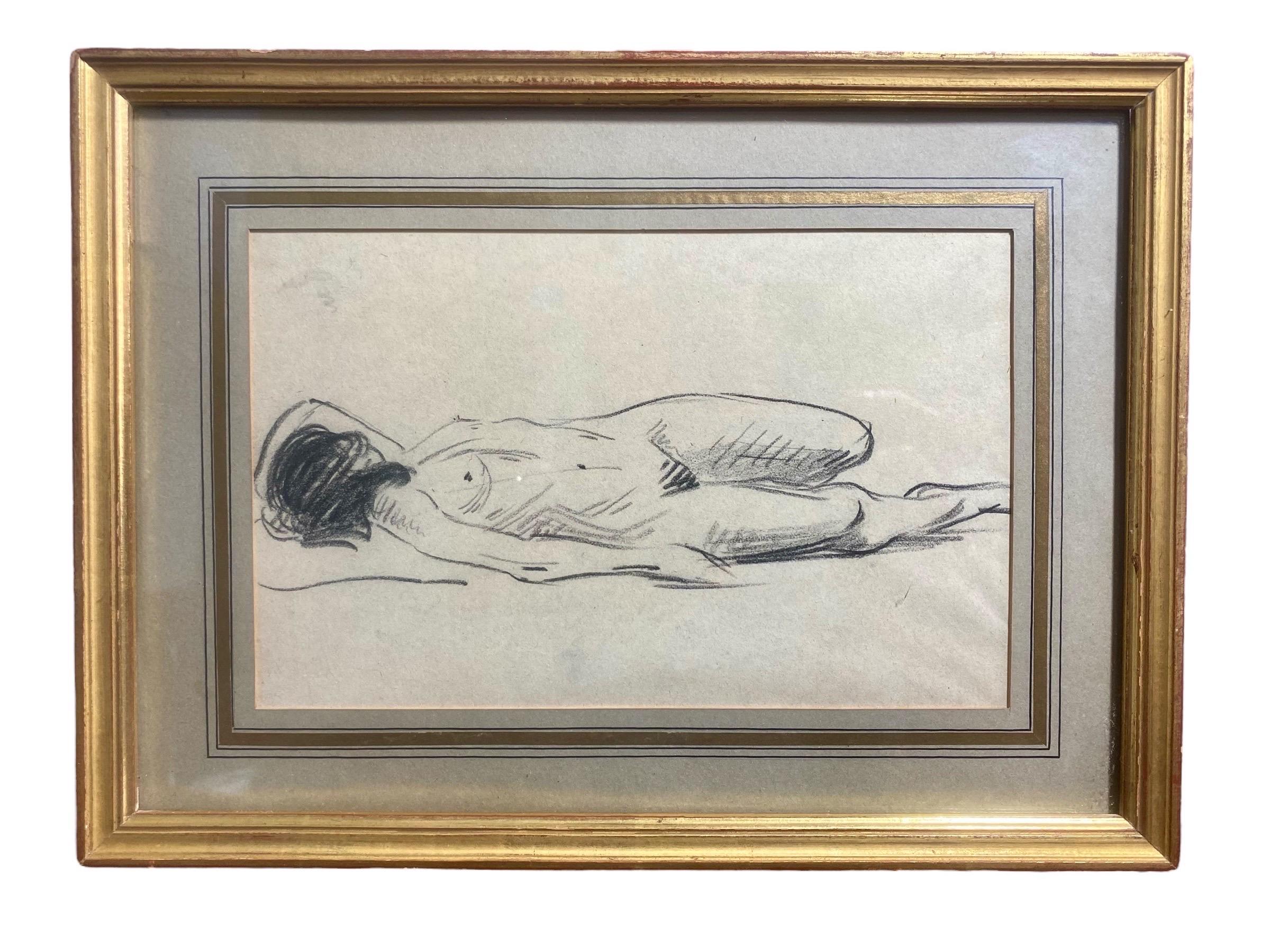 Jean Louis Forain - Dessin d'une femme nue allongée - fusain - 19e - France en vente 3