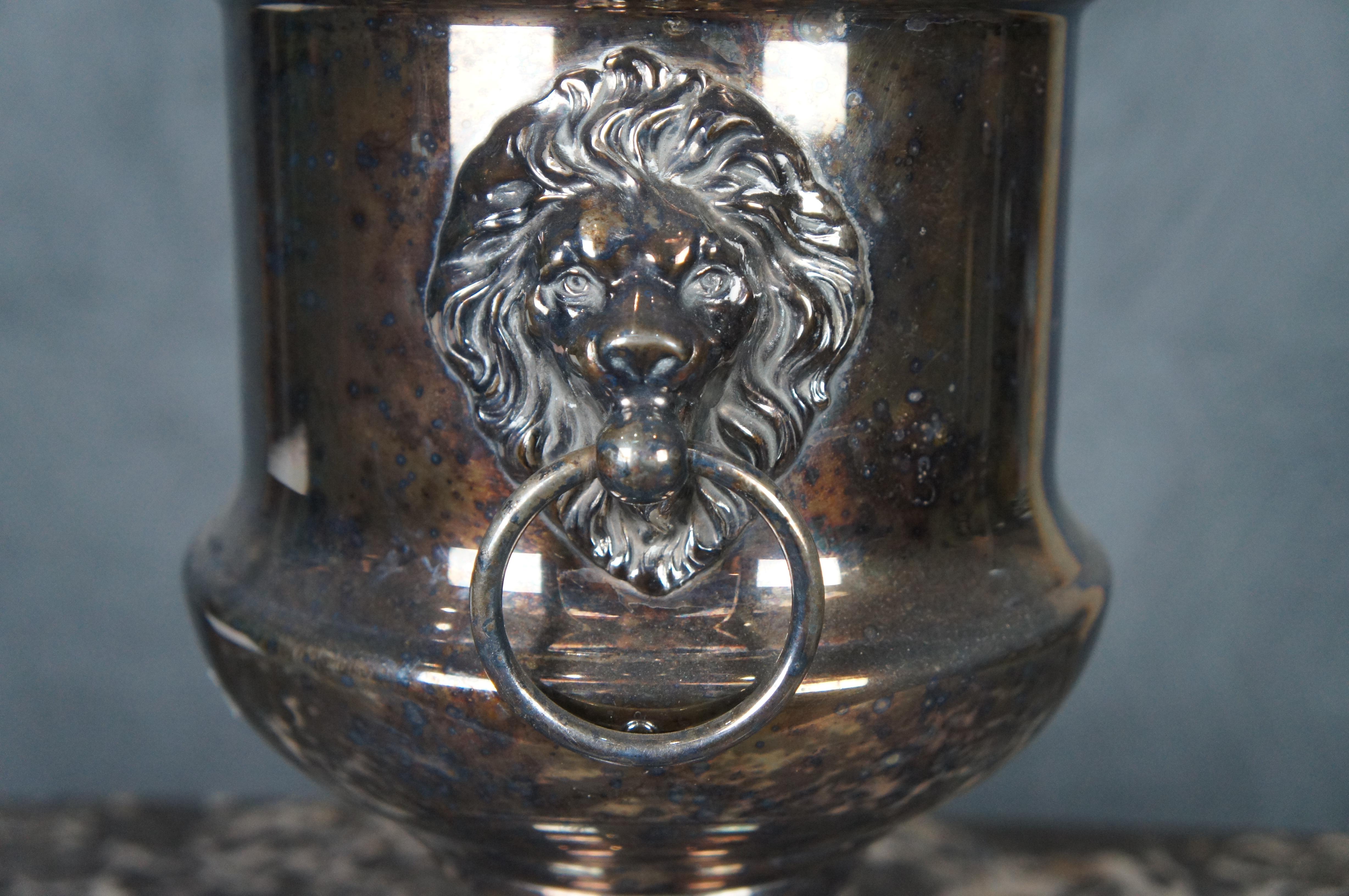 20th Century Forbes Silver Co Georgian Silverplate Lion Head Champagne Wine Chiller Bucket For Sale
