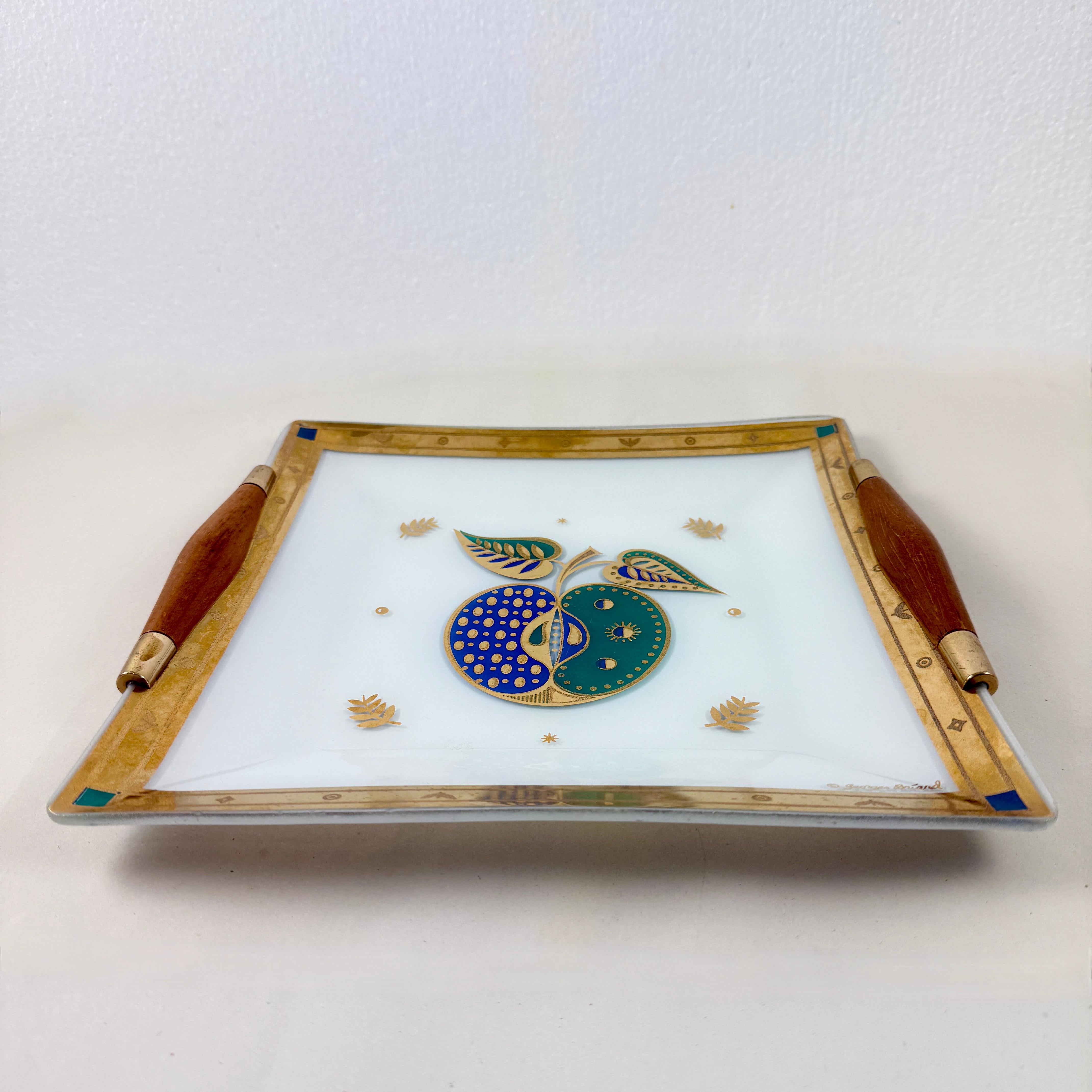 Plateau en verre et Wood Wood, Briard, années 1960 Bon état - En vente à Philadelphia, PA