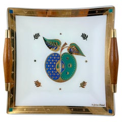 Forbidden Fruit Glass & Wood Tray, Briard, 1960s