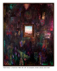 DARK VICTORY - large dark abstract painting with symbols 