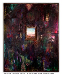 DARK VICTORY - large dark abstract painting with symbols