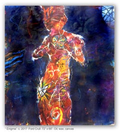 ENIGMA - large colorful figurative painting with symbols