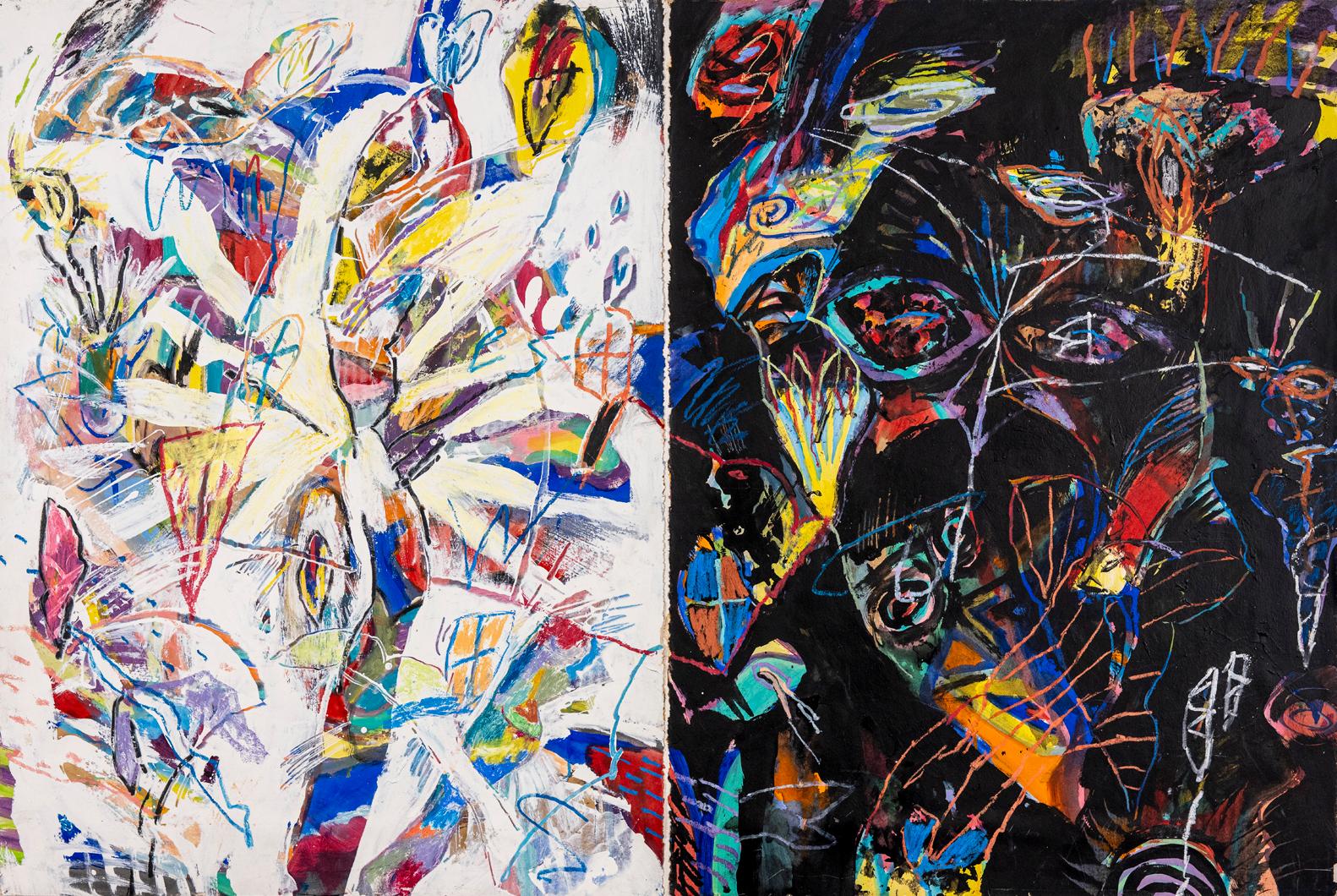 "Icarus"- Colorful Mixed Media Neo Expressionist Painting
