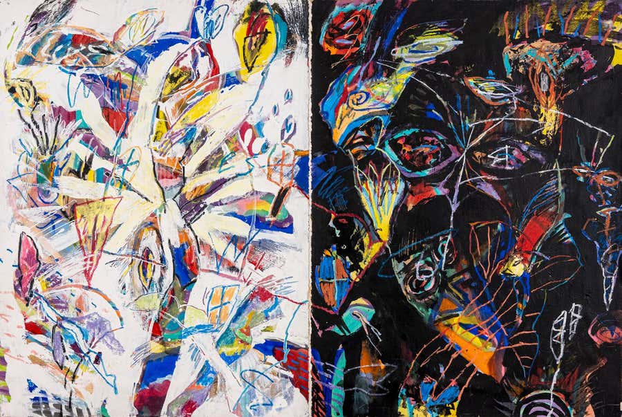"Icarus"- Colorful Mixed Media Neo Expressionist Painting