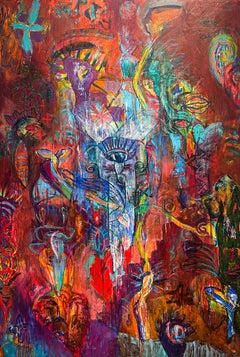 "Red Sonata"- Vibrant Red Neo Expressionist Mixed Media Painting