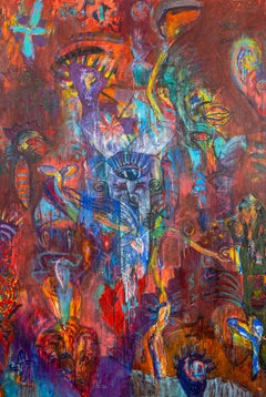 "Red Sonata"- Vibrant Red Neo Expressionist Mixed Media Painting