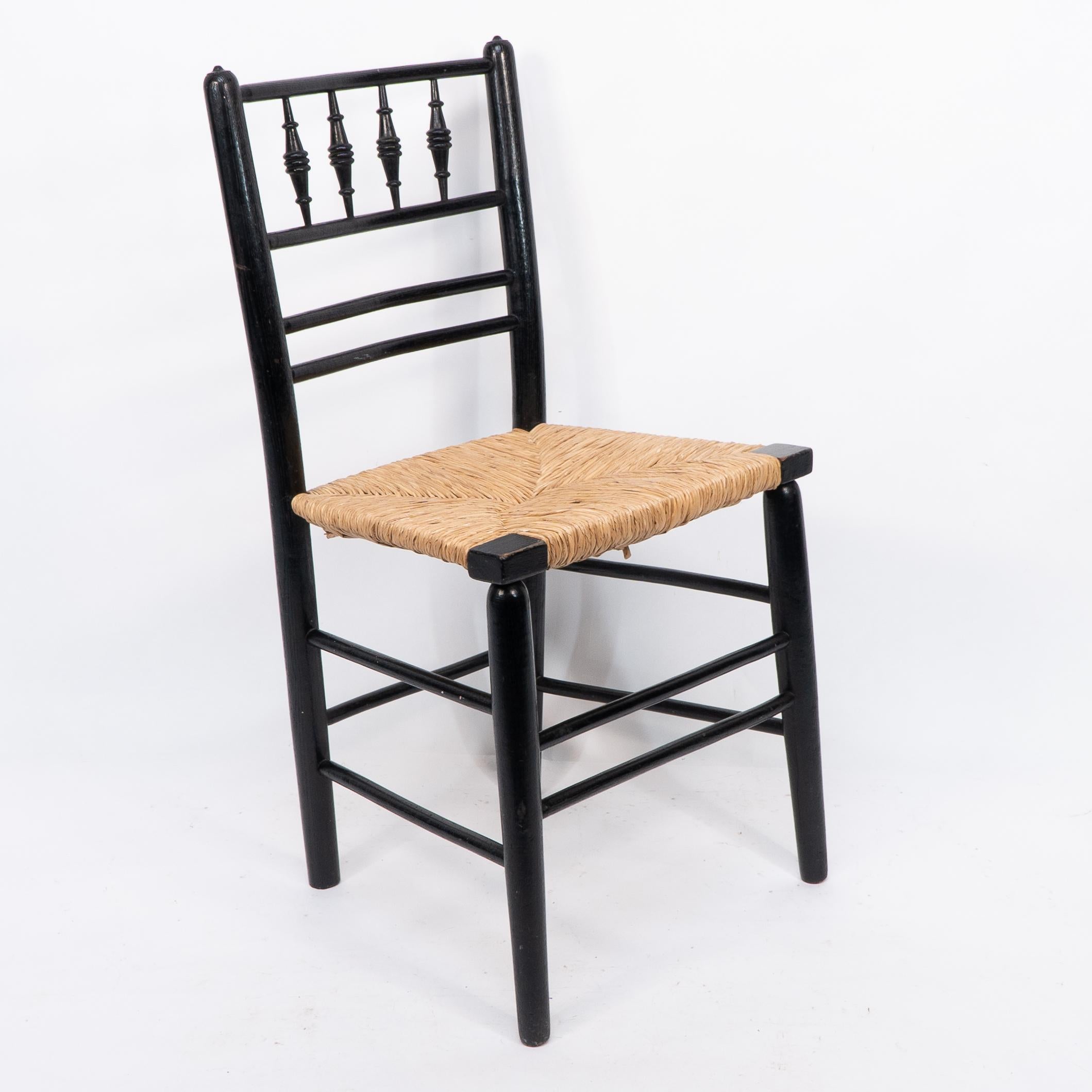Morris & Co attr to Philip Webb. Aesthetic Movement pair rush seat Sussex chairs For Sale 6