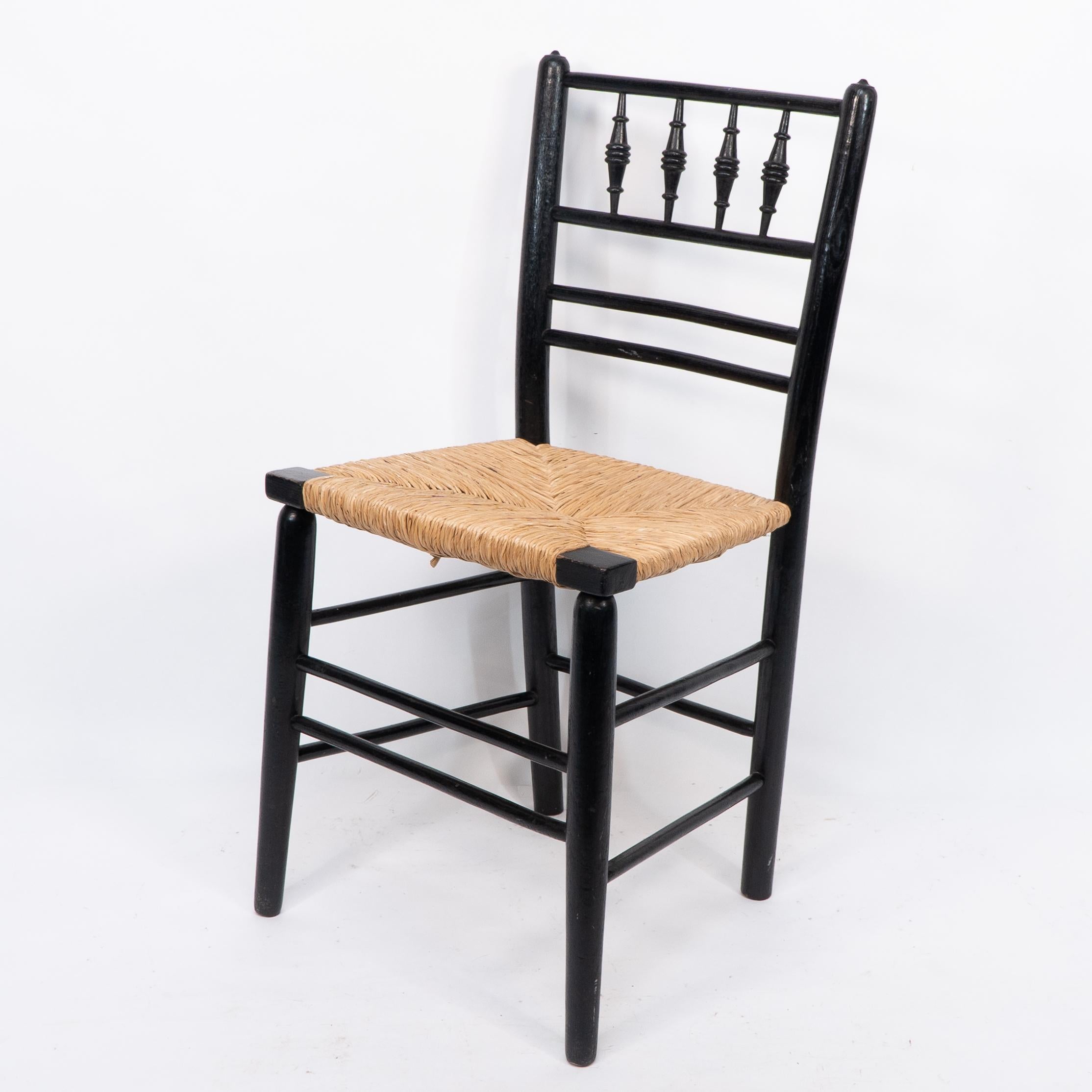 Morris & Co attr to Philip Webb. Aesthetic Movement pair rush seat Sussex chairs For Sale 8