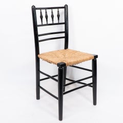 Morris & Co attr to Philip Webb. Aesthetic Movement pair rush seat Sussex chairs