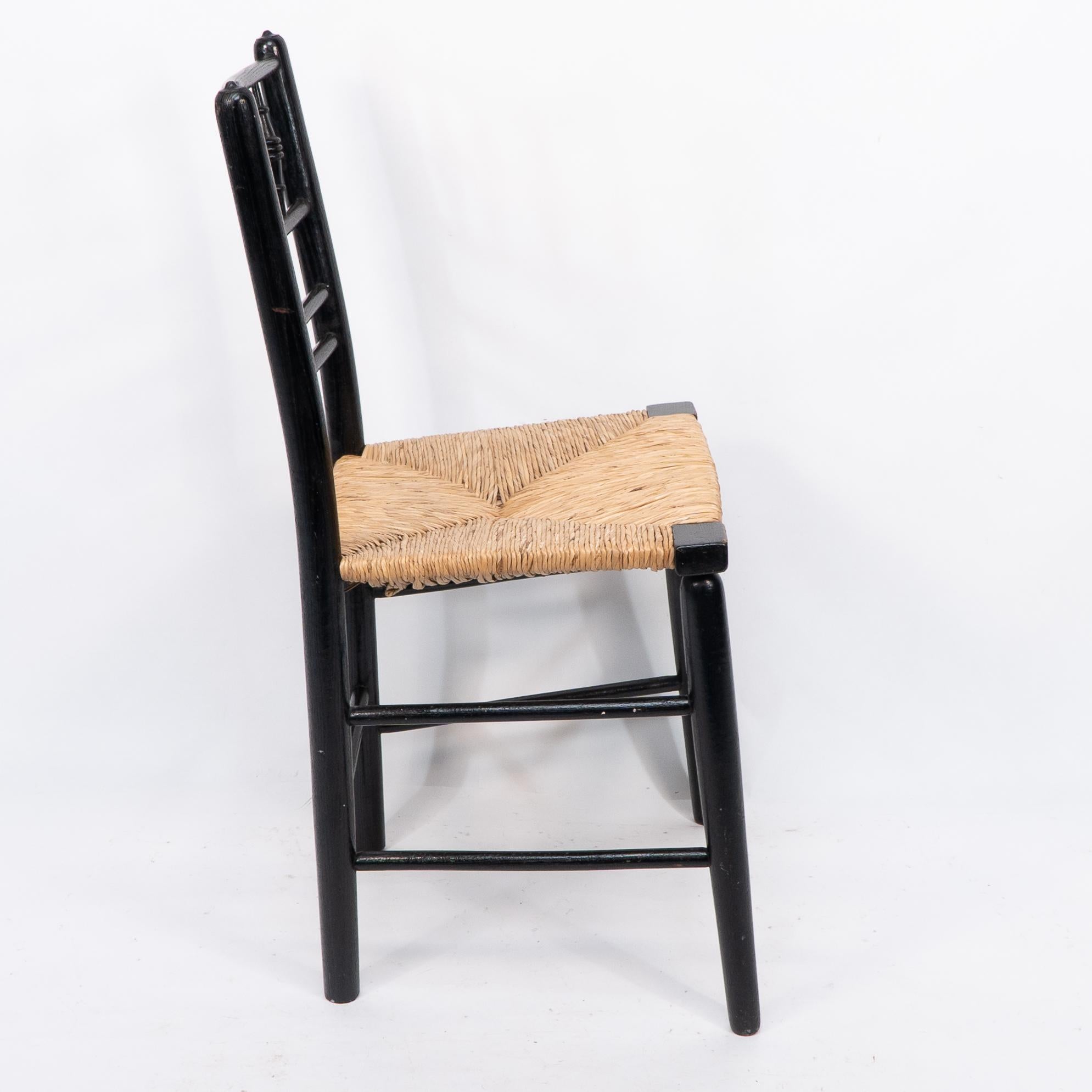 Rush Morris & Co attr to Philip Webb. Aesthetic Movement pair rush seat Sussex chairs For Sale