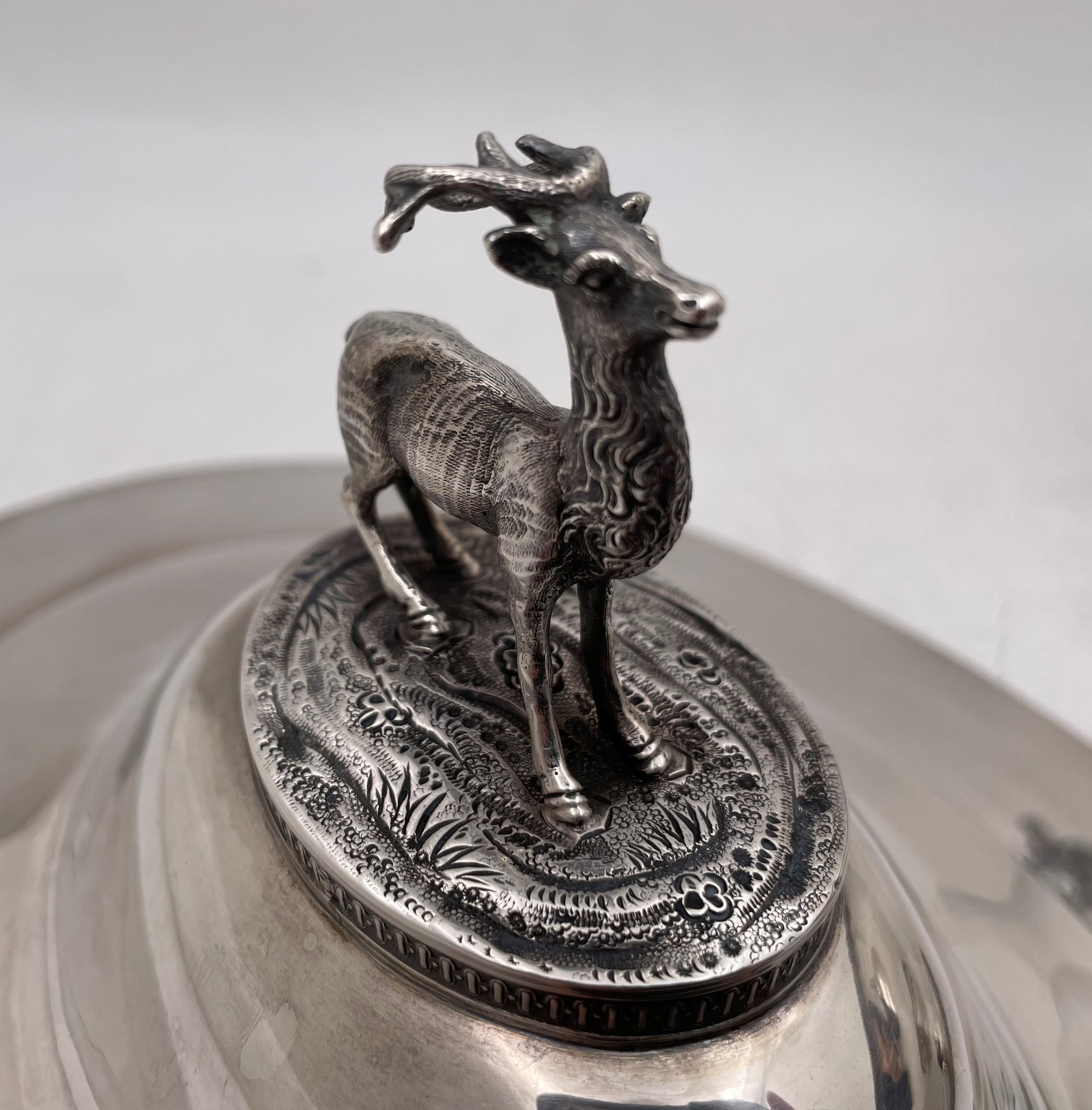 Soupière de cerf en argent sterling avec motifs d'animaux de cerfs Ford & Tupper 1871 en vente 2