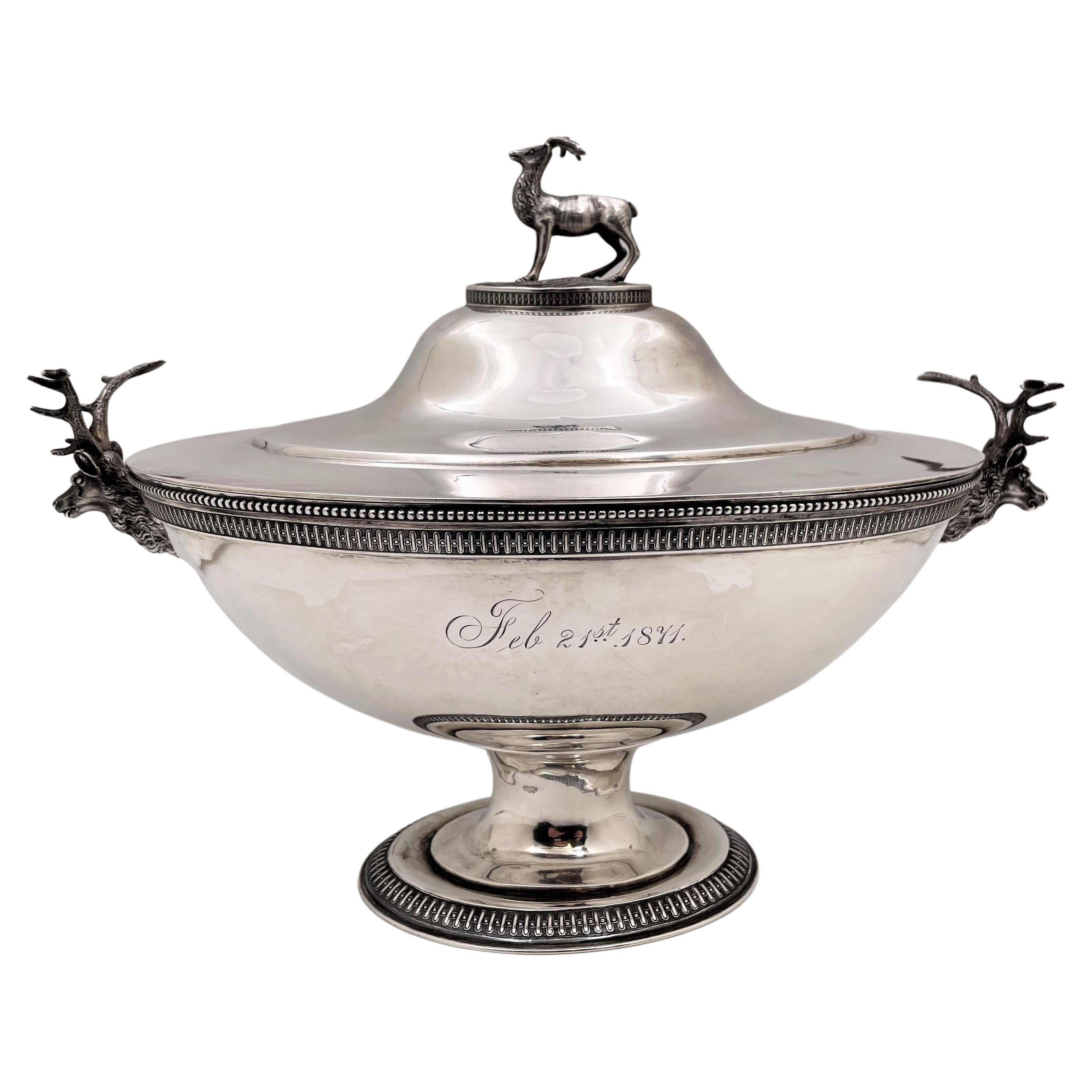 Ford & Tupper 1871 Sterling Silver Stag Tureen with Deer Animal Motifs