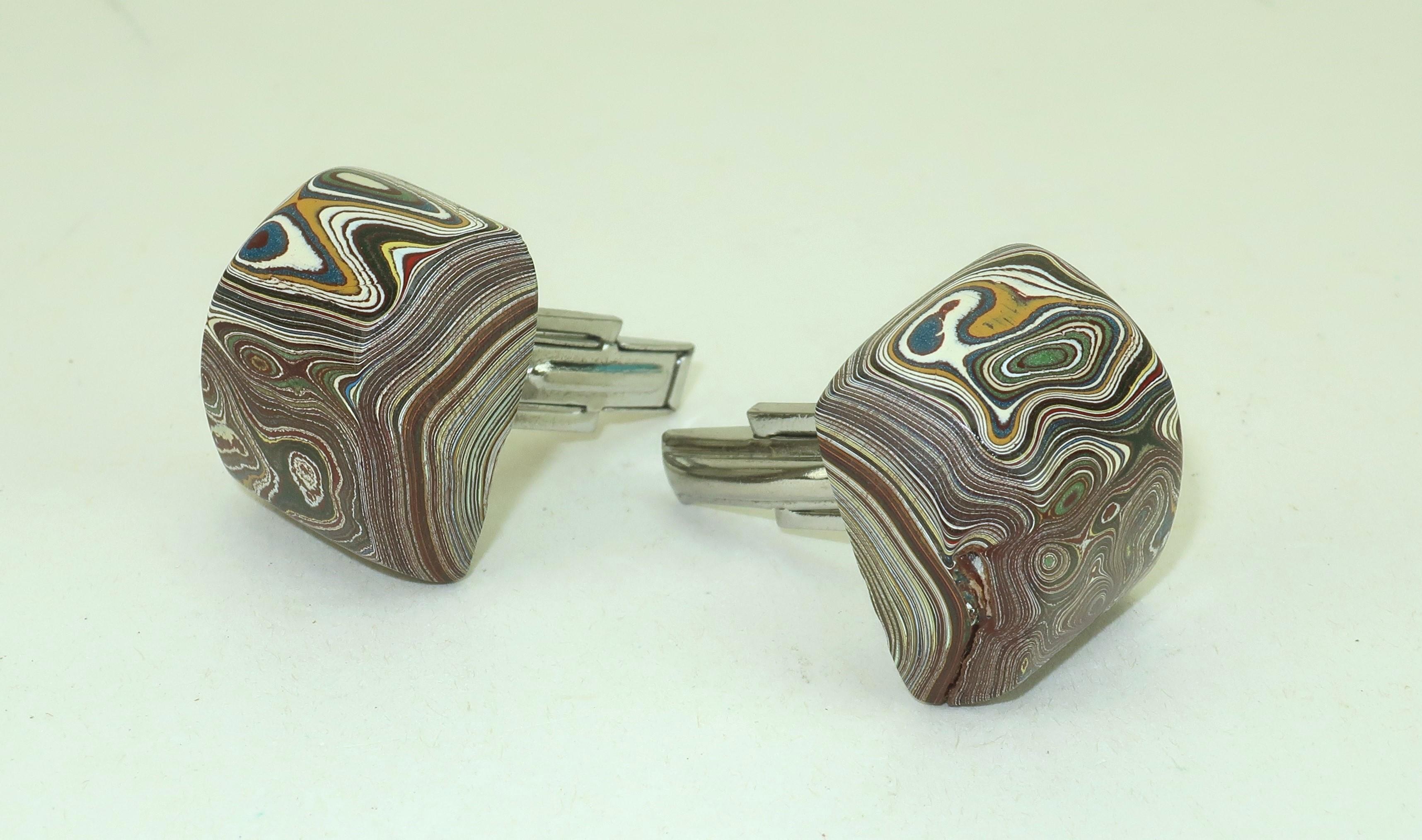 Retro FORDITE ‘Detroit Agate’ Cufflinks, 1970's