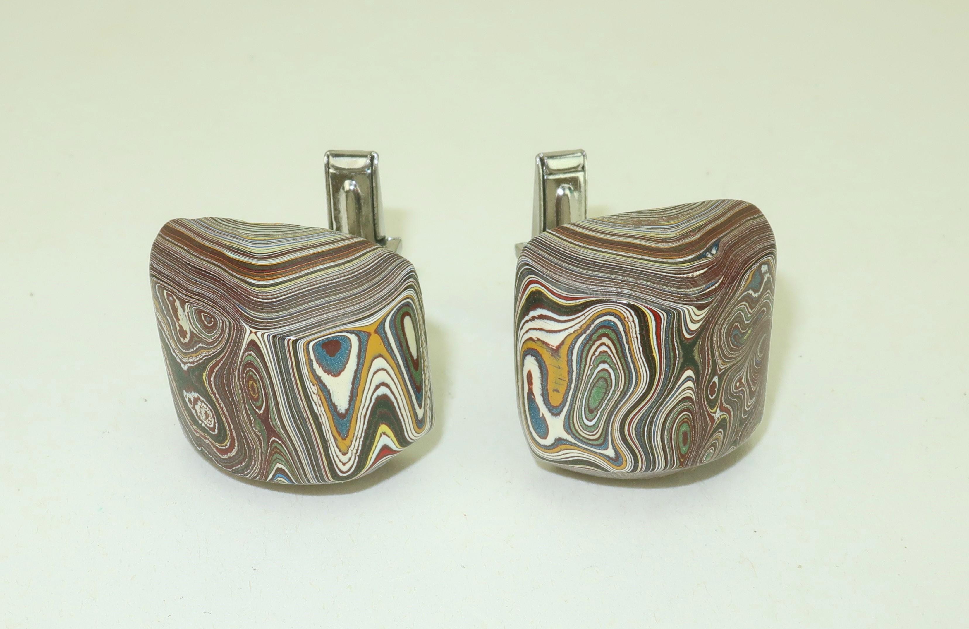 Men's FORDITE ‘Detroit Agate’ Cufflinks, 1970's
