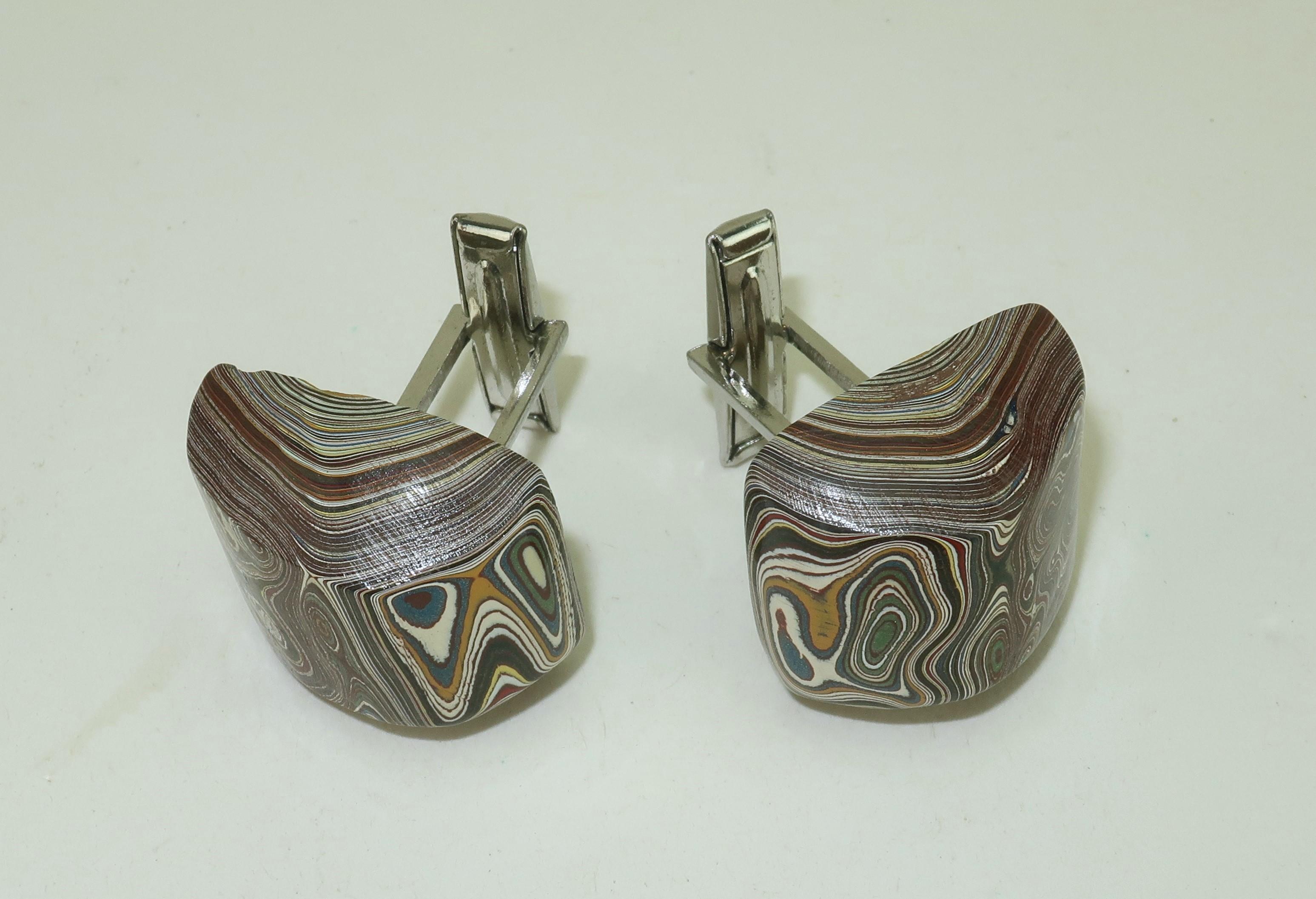 FORDITE ‘Detroit Agate’ Cufflinks, 1970's 2