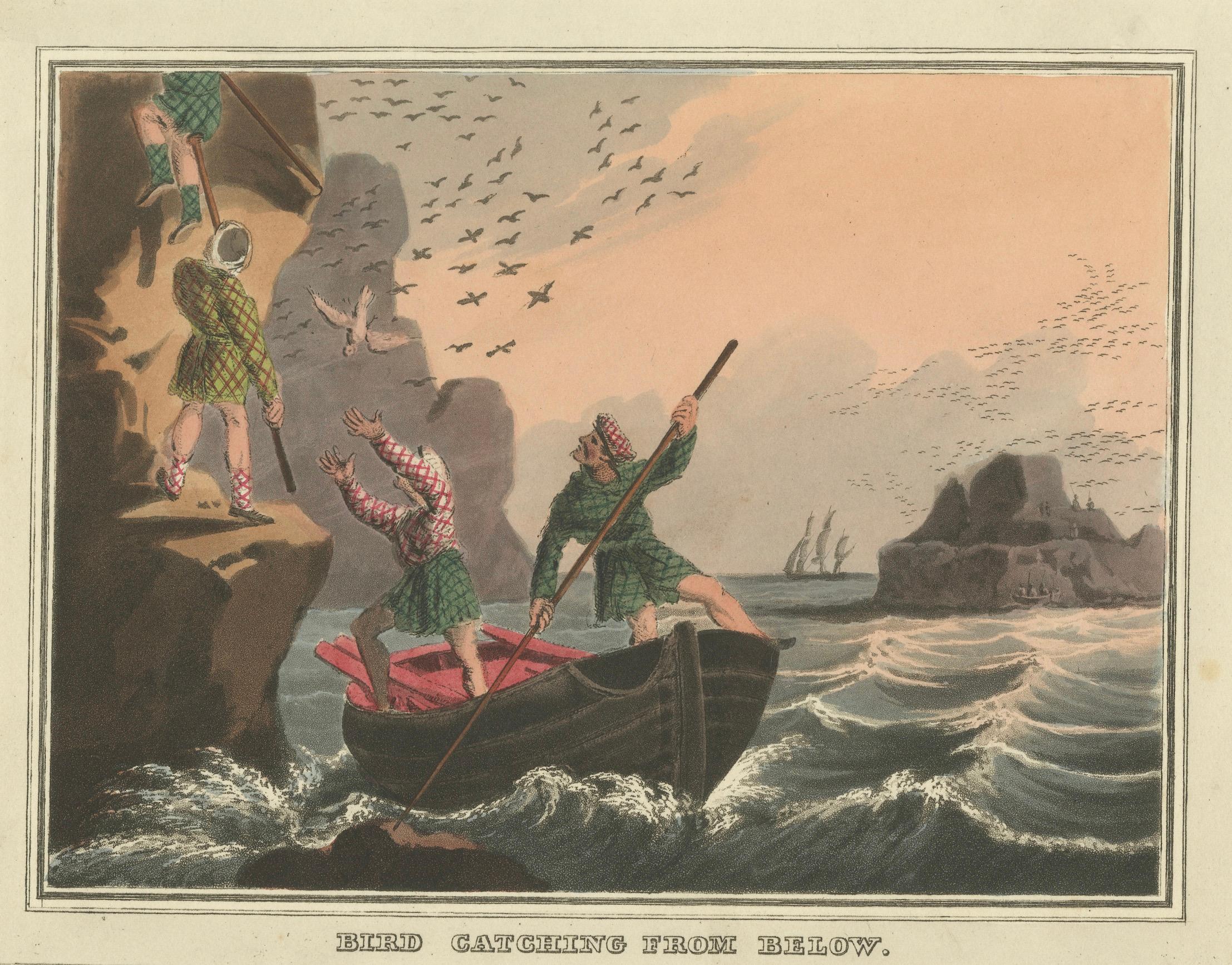 Foreign Field Sports: Bird Catching Aquatinta von Dubourg & Howitt, 1813 im Zustand „Gut“ im Angebot in Langweer, NL