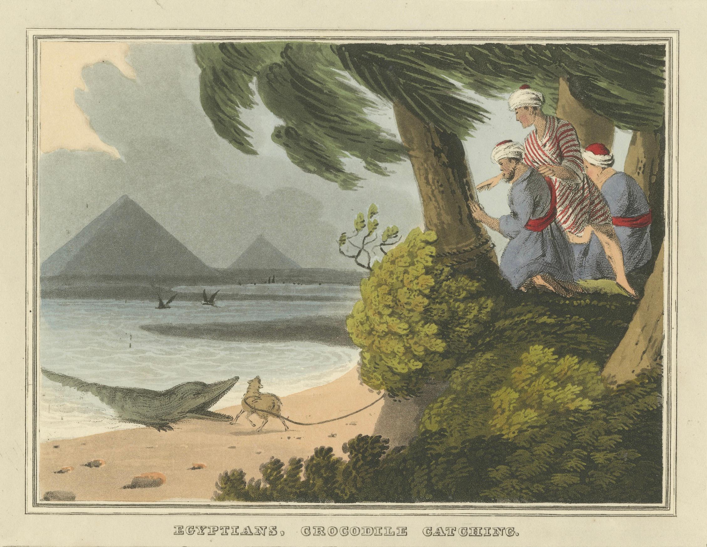 Foreign Field Sports: Egyptians, Crocodile Catching by Dubourg & Howitt, 1813 In Good Condition For Sale In Langweer, NL