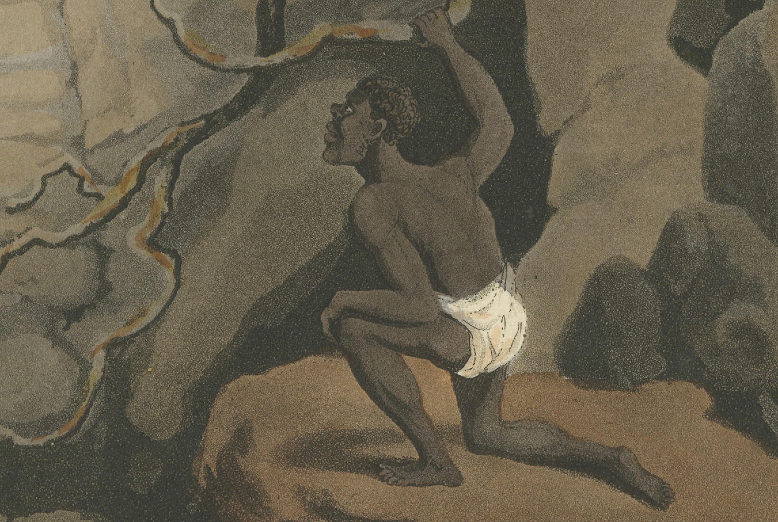 Carta Sport da campo stranieri: Leone e Ottentotto Acquatinta di Dubourg, Merke & Howitt, 1813 in vendita