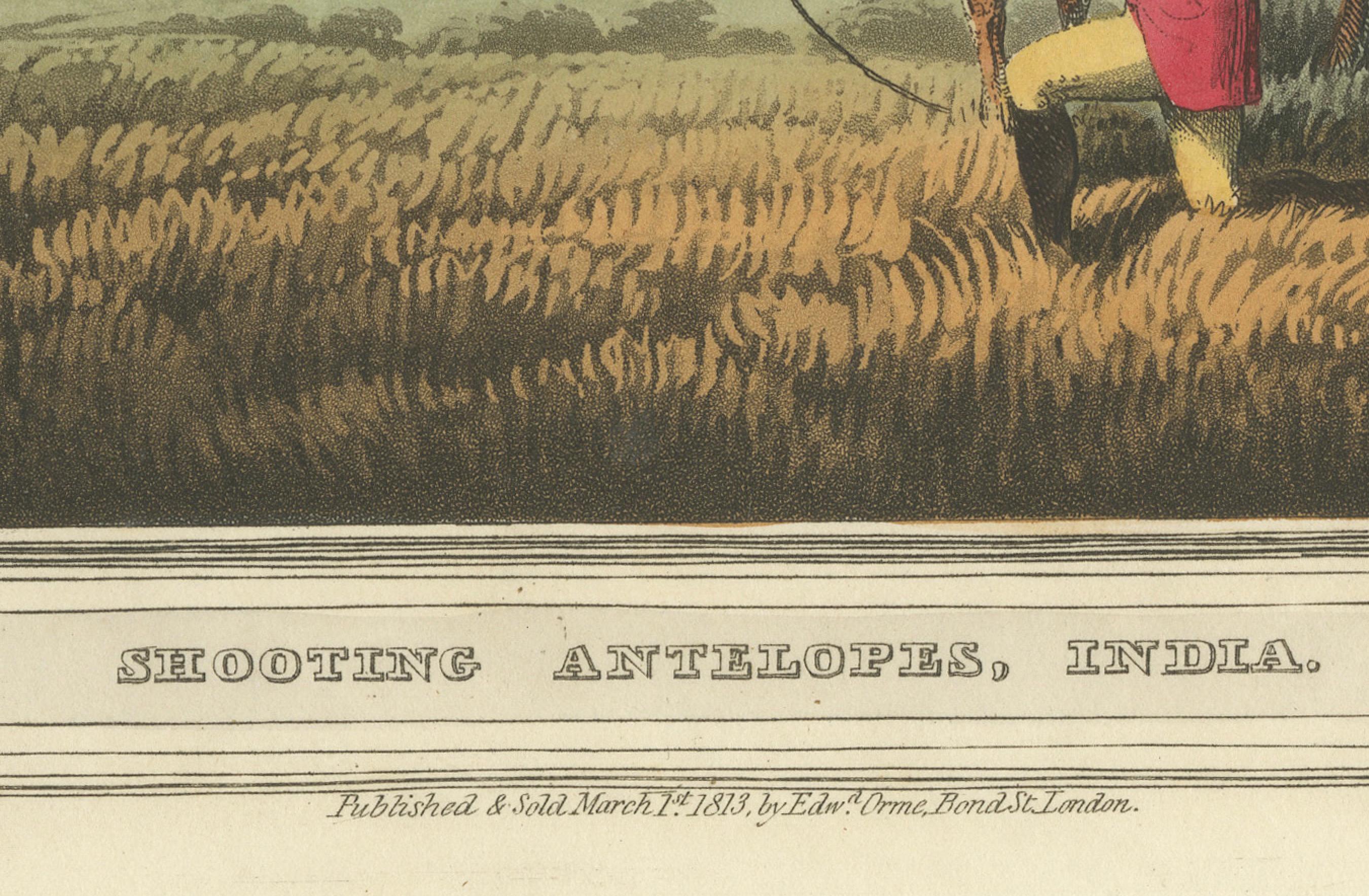 Foreign Field Sports: Shooting Antelopes in India, Aquatint, 1813 For Sale 1