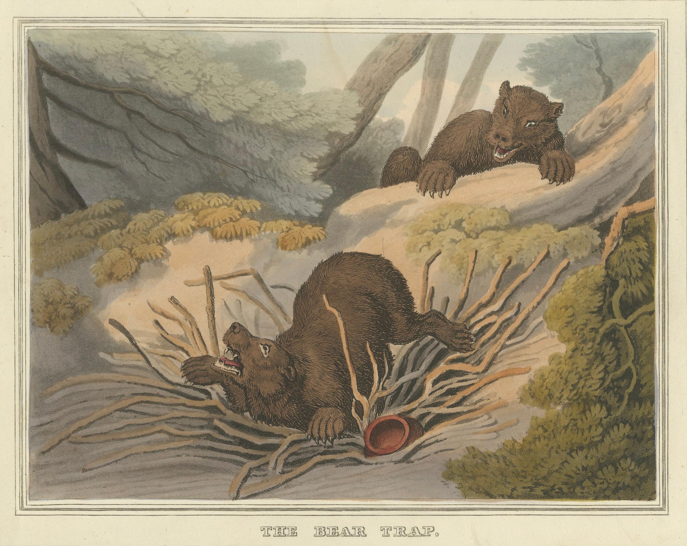 Sports étrangers : Aquatinte du triage des ours par Dubourg, Merke & Howitt, 1813 Bon état - En vente à Langweer, NL
