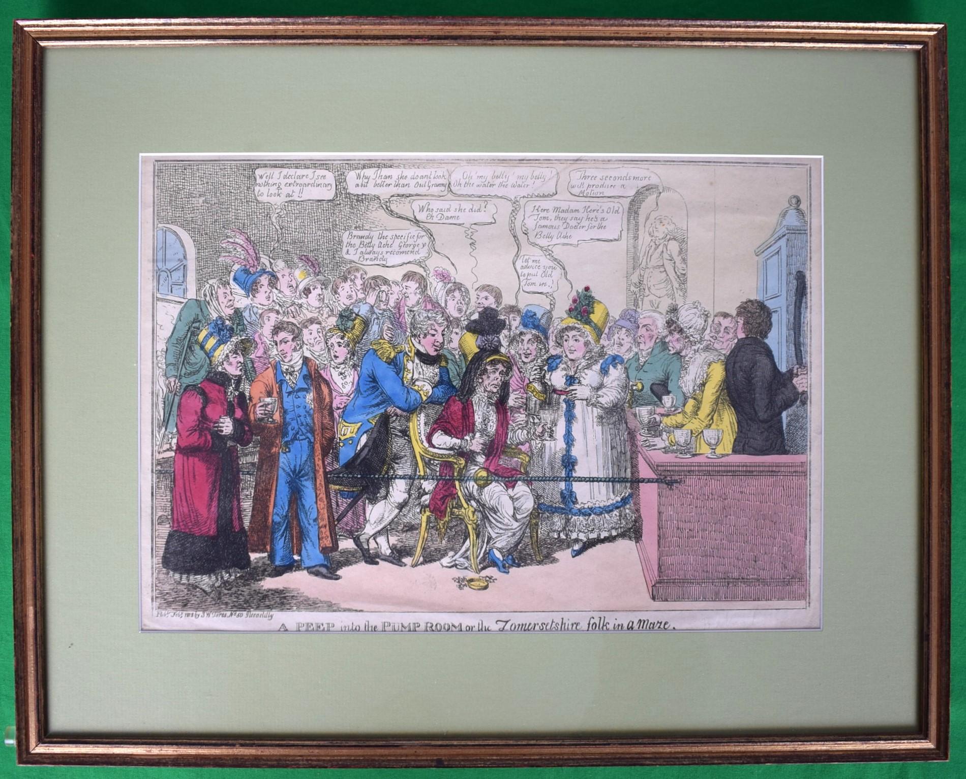 „A Peep Into The Pump Room Or The Zomersetshire Folk In A Maze“ 1818 – Print von Fores, S. W.