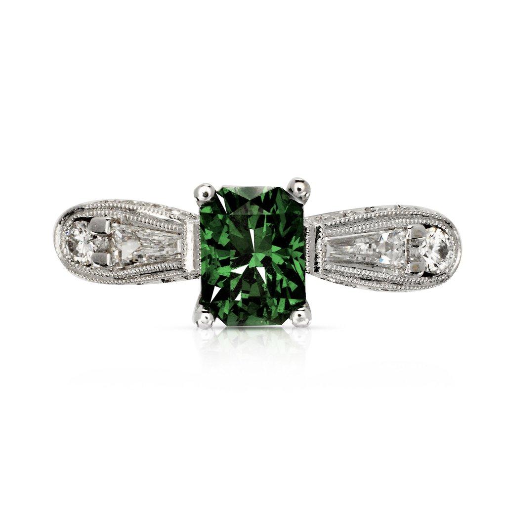 Modern Forest 1.52 Carat Green Tsavorite Engagement Ring with Diamonds 0.82 Carat For Sale