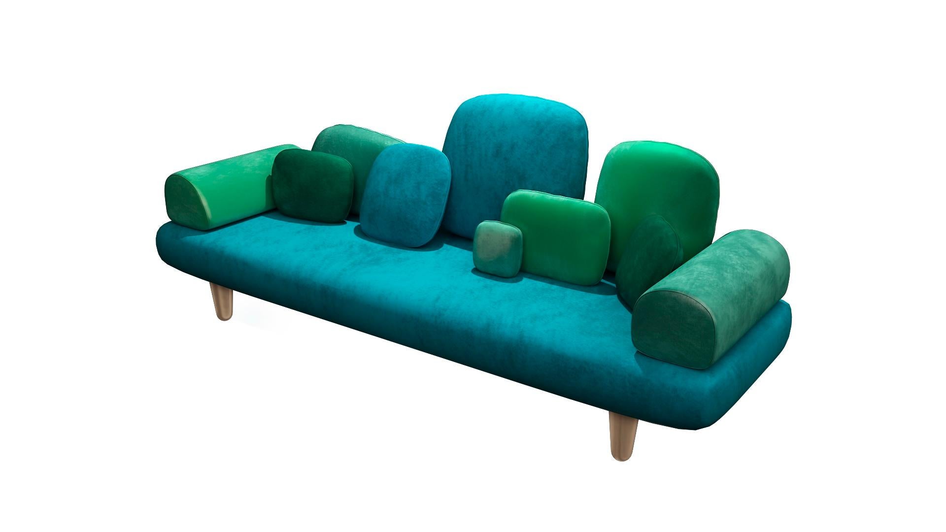 Modern Forest 3-Seat Sofa with Plush Velvet by Marcantonio For Sale