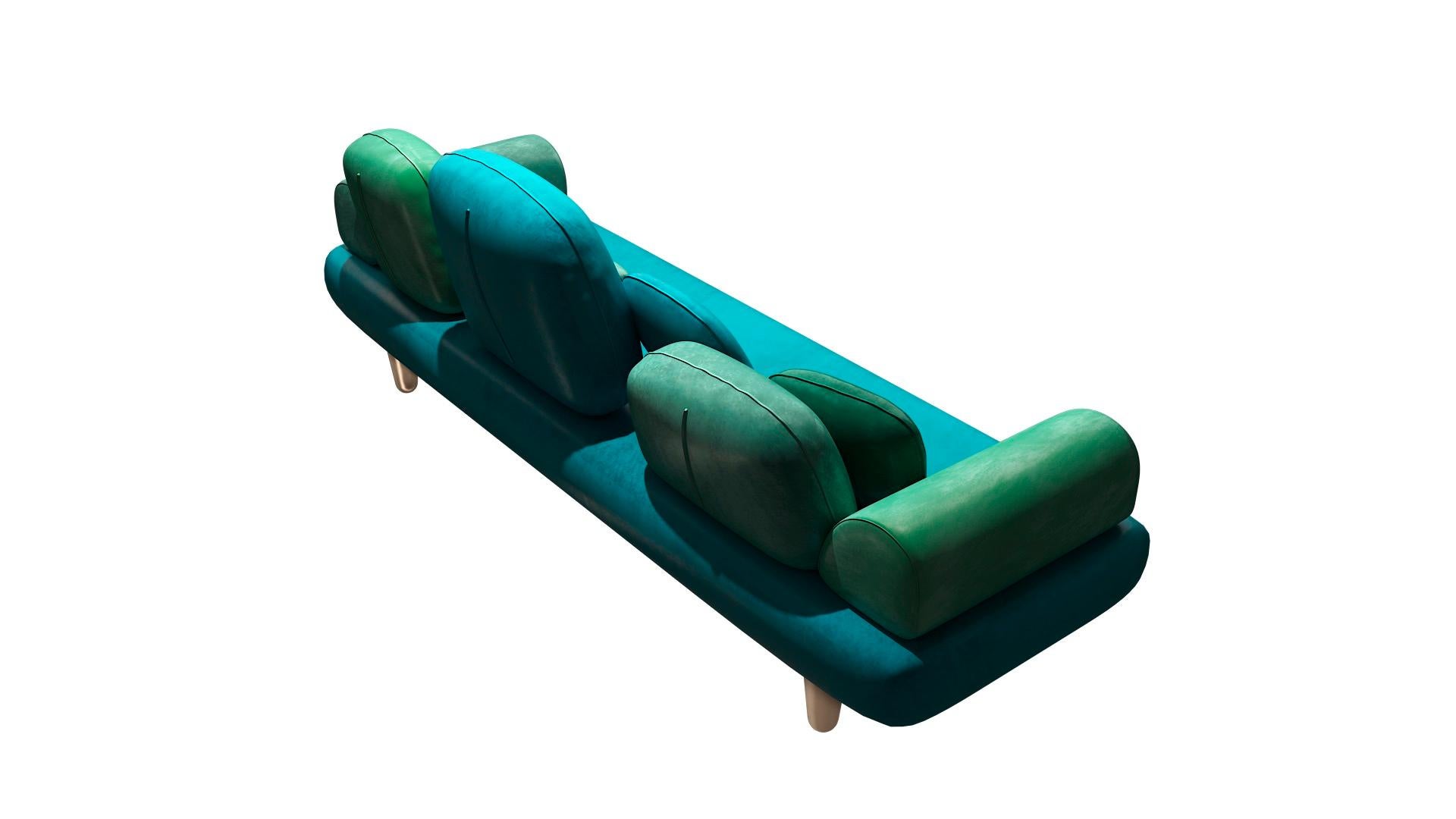 Forest 3-sitziges sofa mit grünem plüschsamt by Marcantonio (Indisch) im Angebot