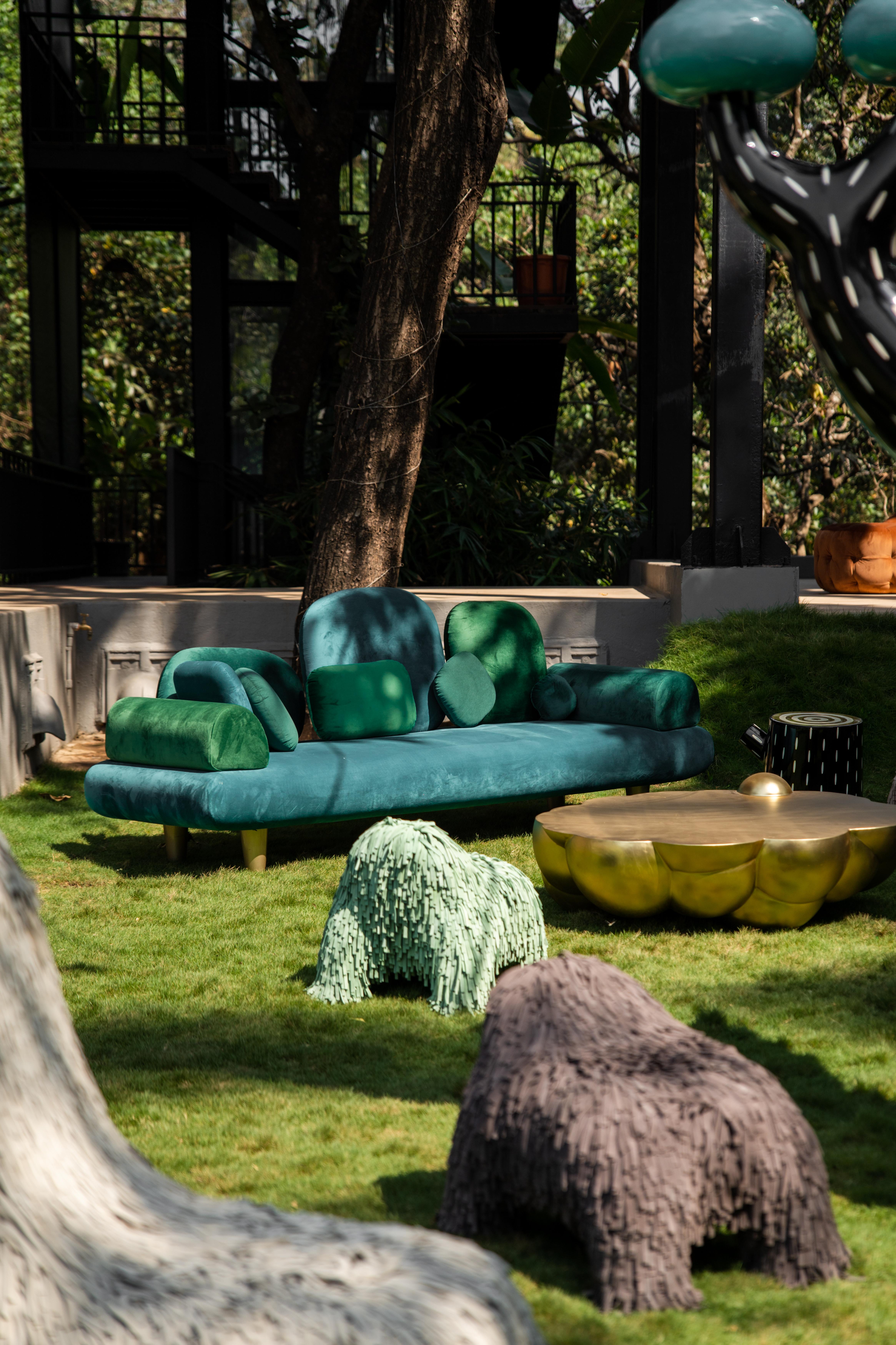 Forest 3-seat sofa with plush velvet by Marcantonio, is a comfortable three-seat sofa with an array of cushions in a variety of velvets. The colour and fabric of the upholstery can be customised according to your specifications. 

For his debut