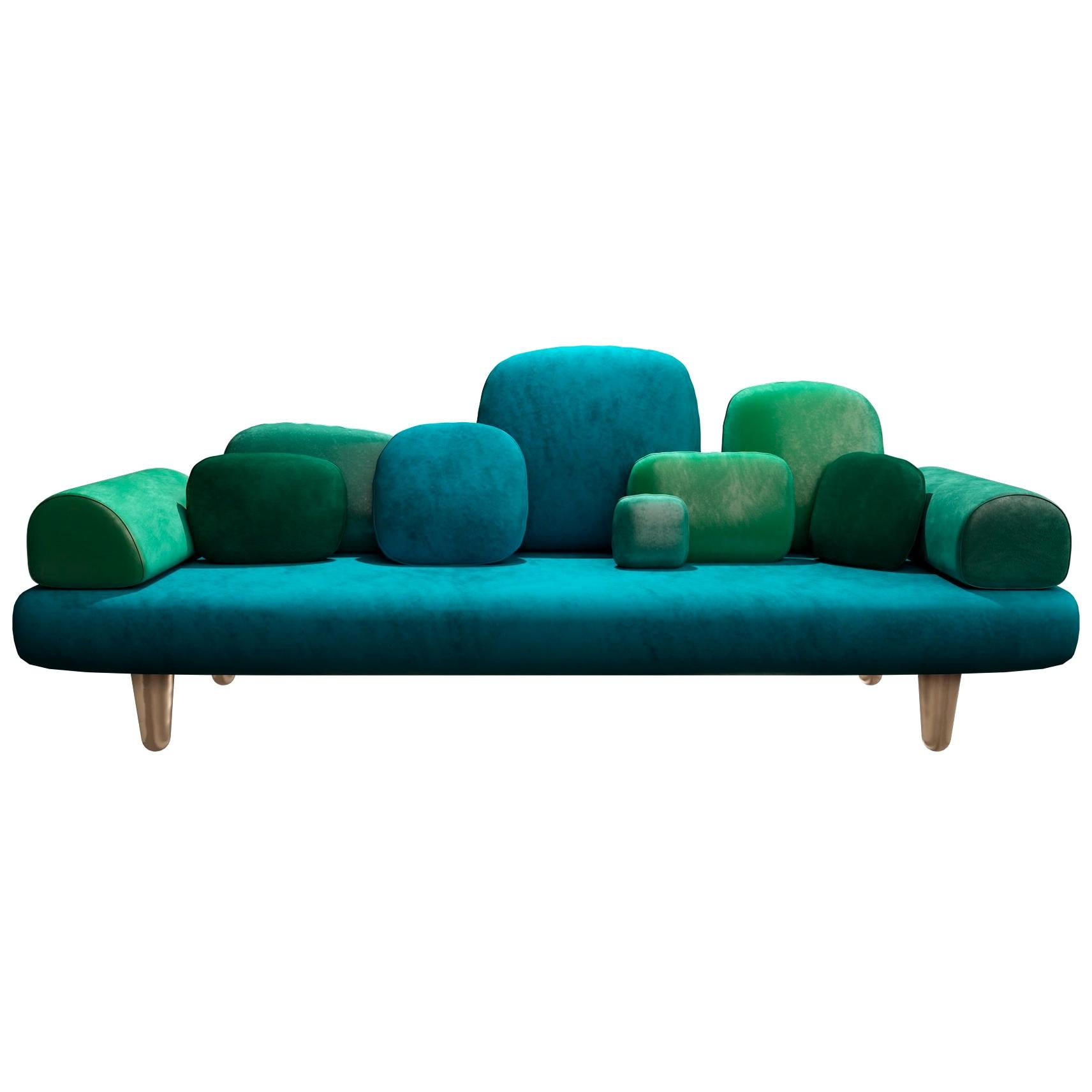 Forest 3-sitziges sofa mit grünem plüschsamt by Marcantonio im Angebot