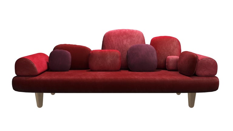 Forest 3-seat sofa with plush red velvet by Marcantonio, come with an array of cushions in a variety of red velvets

For his debut creations, Marcantonio introduced “Vegetal Animal”, a concept that evokes strong emotions to represent Nature. What