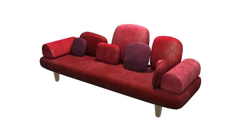 Modern Forest 3-Seat Sofa with Plush Red Velvet by Marcantonio For Sale