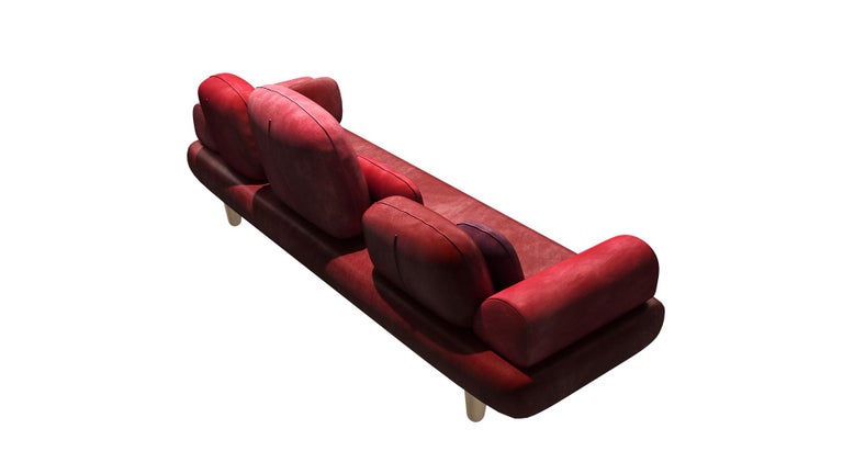 Indian Forest 3-Seat Sofa with Plush Red Velvet by Marcantonio For Sale