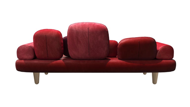 Forest 3-Seat Sofa with Plush Red Velvet by Marcantonio In New Condition For Sale In Kolkata, IN