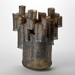 Forest, a steel & gold large textured & perforated sculpture by Claire Malet