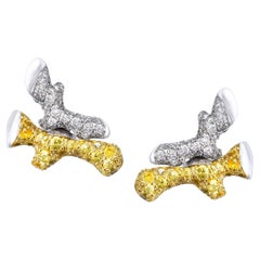 Forest Alt Woody Double Earrings, Platinum Diamond and Yellow Sapphire