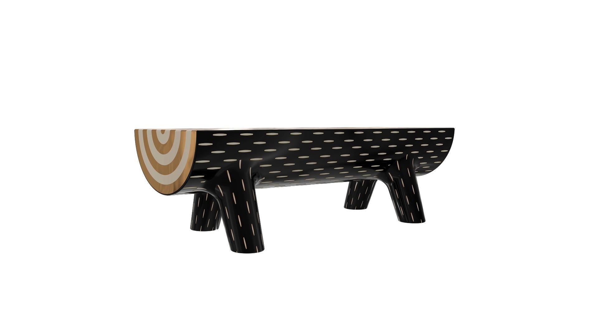 Forest bench with brass inlay by Marcantonio is a fun seat with a brass inlay top and 