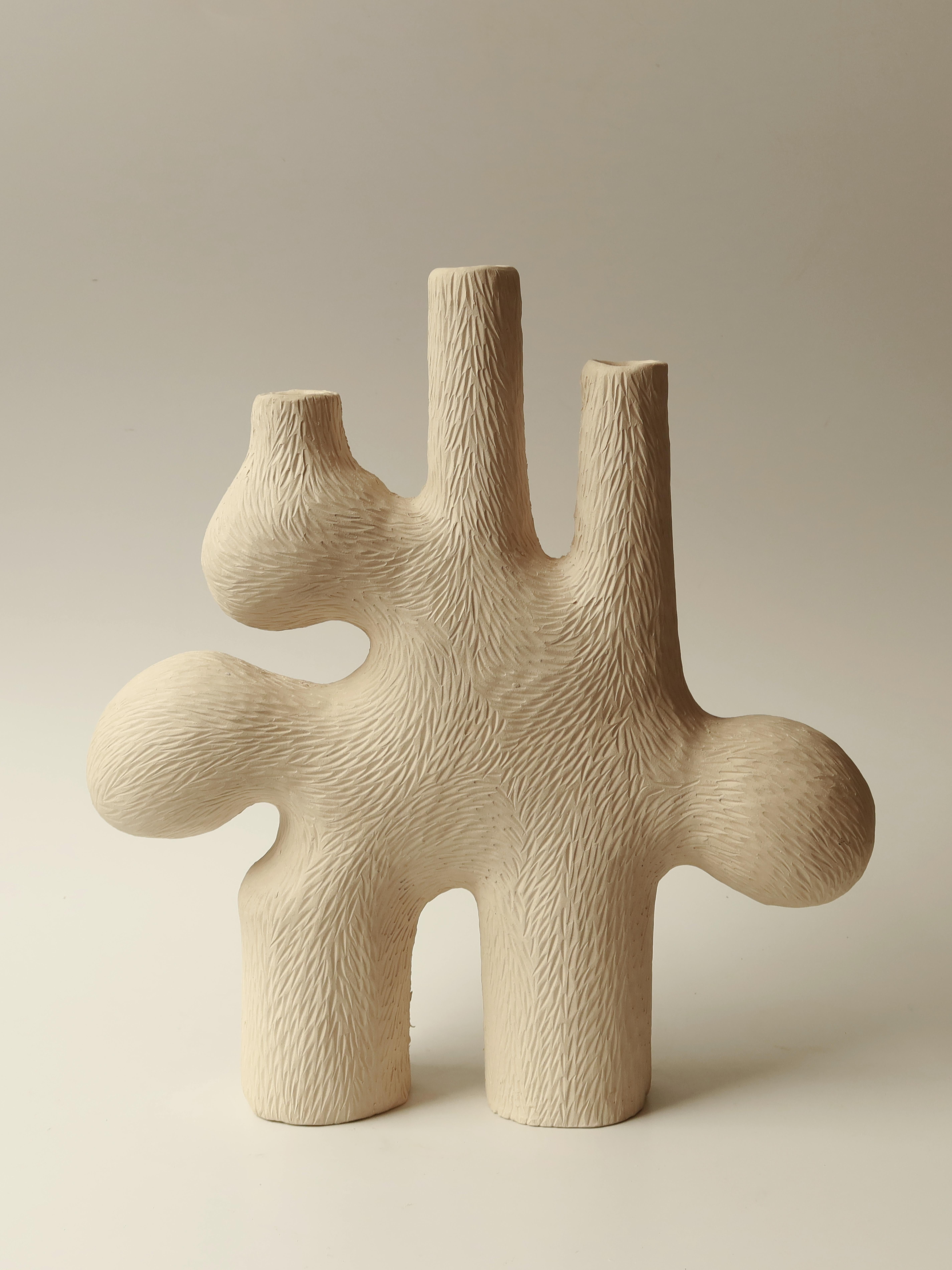 Forest candelabra no.3 by Jan Ernst
Dimensions: W 40 x D 10 x H 42 cm
Materials: White stoneware, Black clay, Terracotta

Glazed to client specification.


Jan Ernst’s work takes on an experimental approach, as he prefers making bespoke