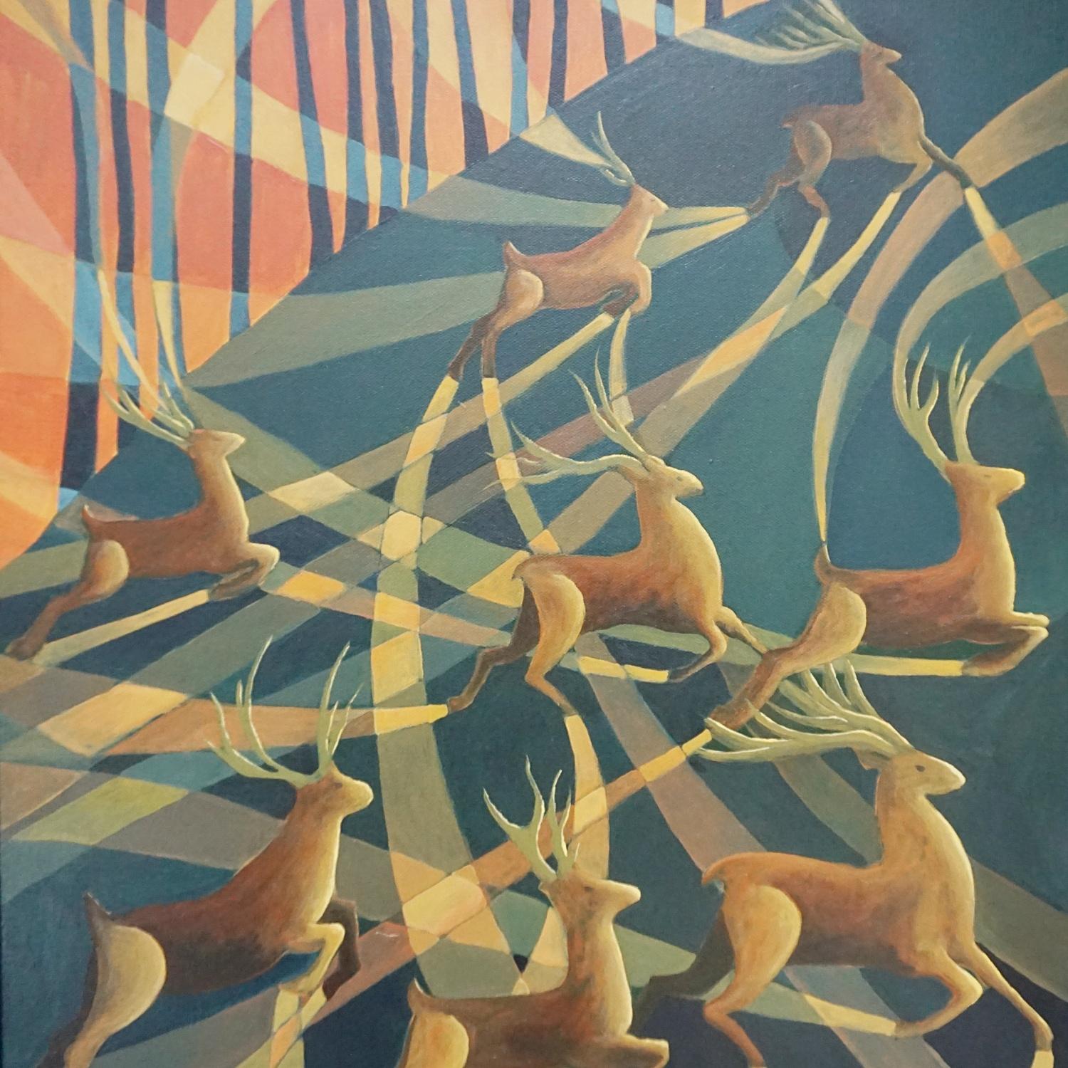 'Forest Deer' Contemporary Oil on Canvas Painting by Vera Jefferson In Excellent Condition In Forest Row, East Sussex