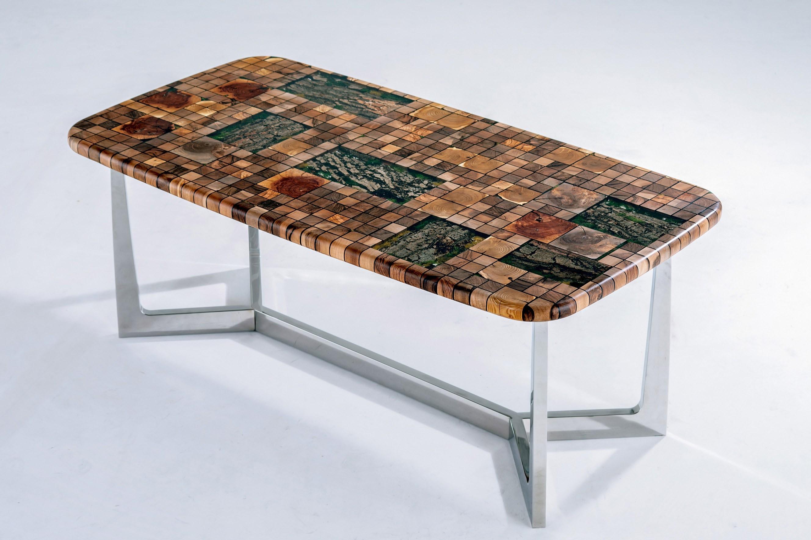 Forest Epoxy Resin Natural Dining Table & Stainless Steel Base In New Condition For Sale In İnegöl, TR