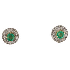 14K Emerald & Diamond Stud Earrings - Elegant Gemstone Jewelry, Timeless Sparkle