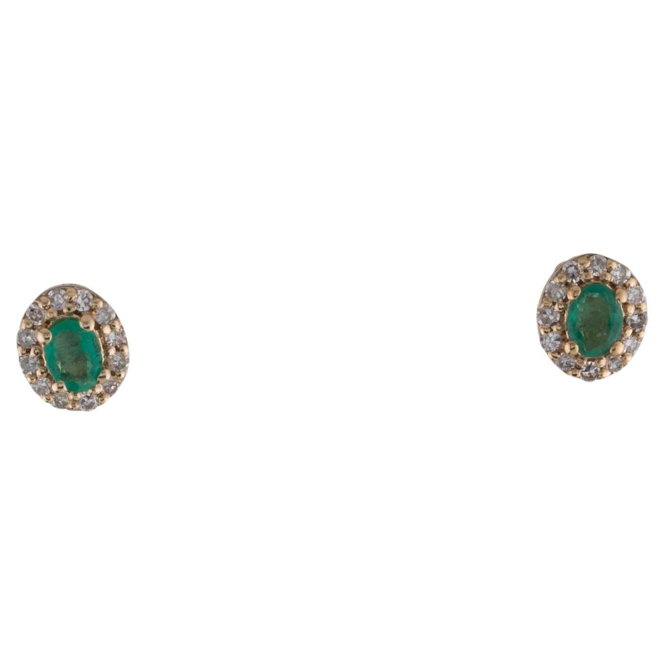 14K Emerald & Diamond Stud Earrings - Exquisite Gemstone Jewelry, Timeless Style For Sale
